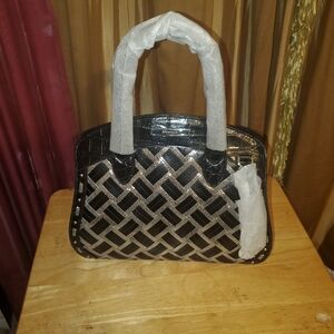 Brahmin Rosetta In Black Castke Glen Woven Metallic Accent Satchel